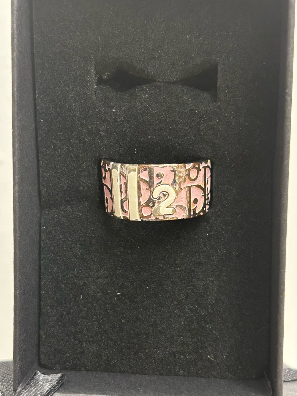 DIOR Vintage Christian Dior Oblique Pink Trotter No. 2 Silvertone Ring • Size 6 - Picture 4 of 10